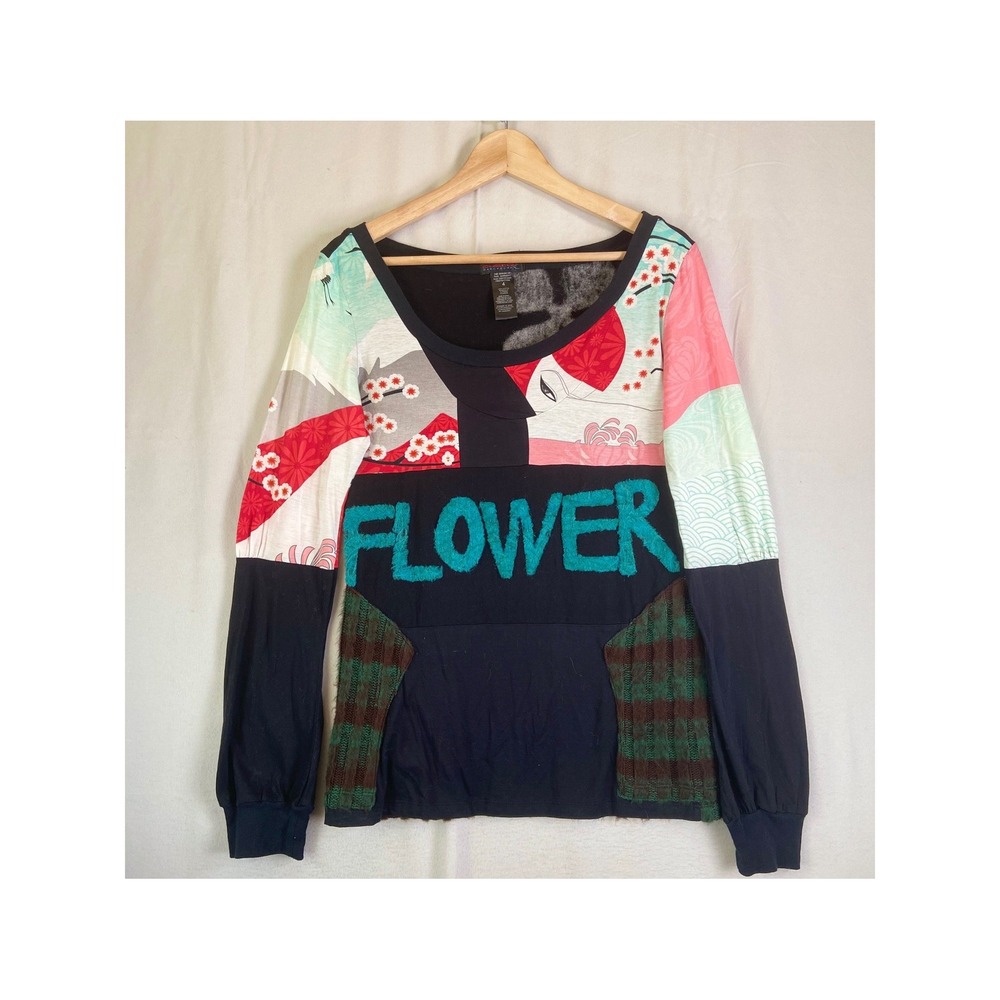 Custo Barcelona Rare Y2K Patchwork Graphic FLOWER Top Size 4 Artsy Avant Garde